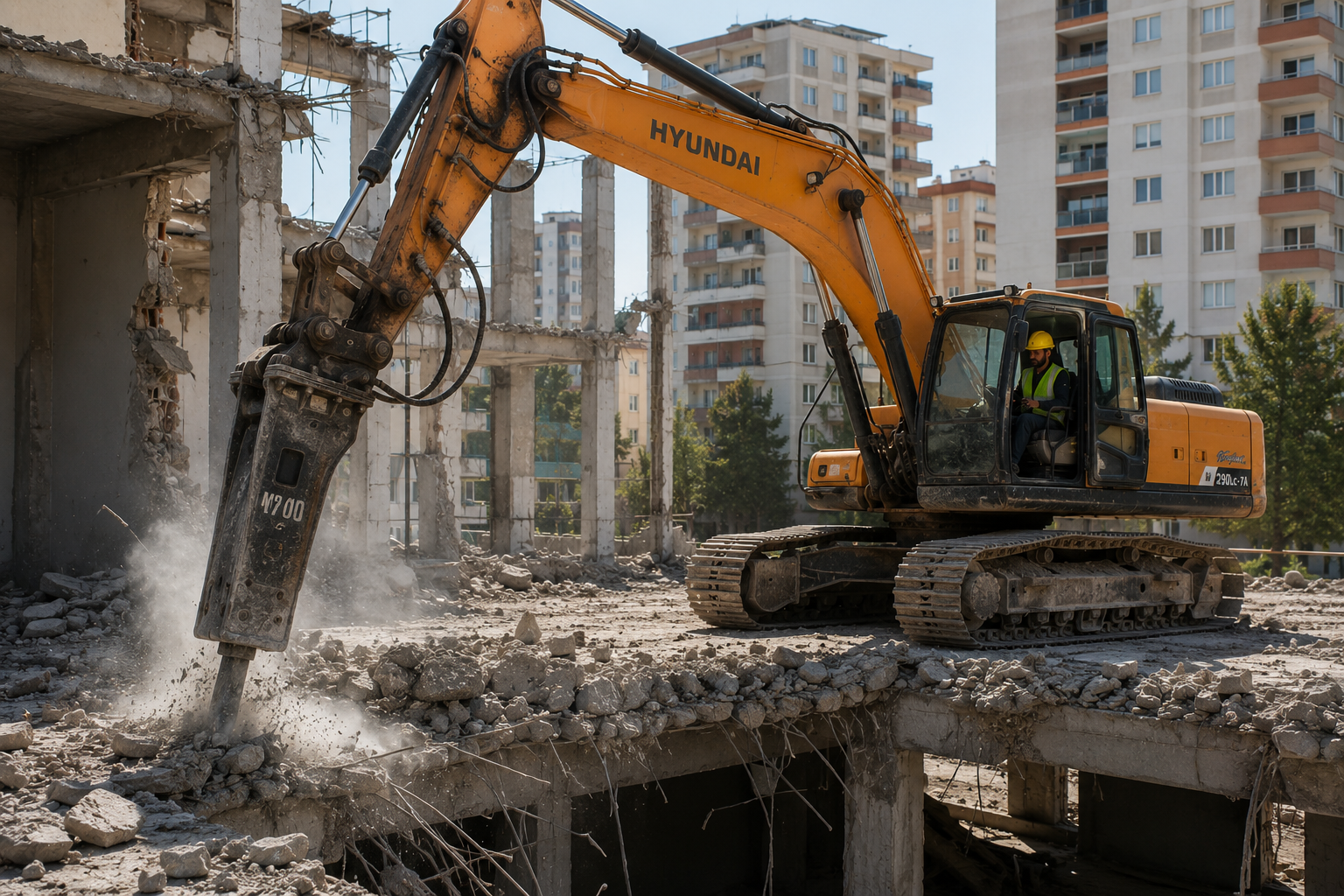 Ekskavatör hidrolik kırıcı ile yıkım