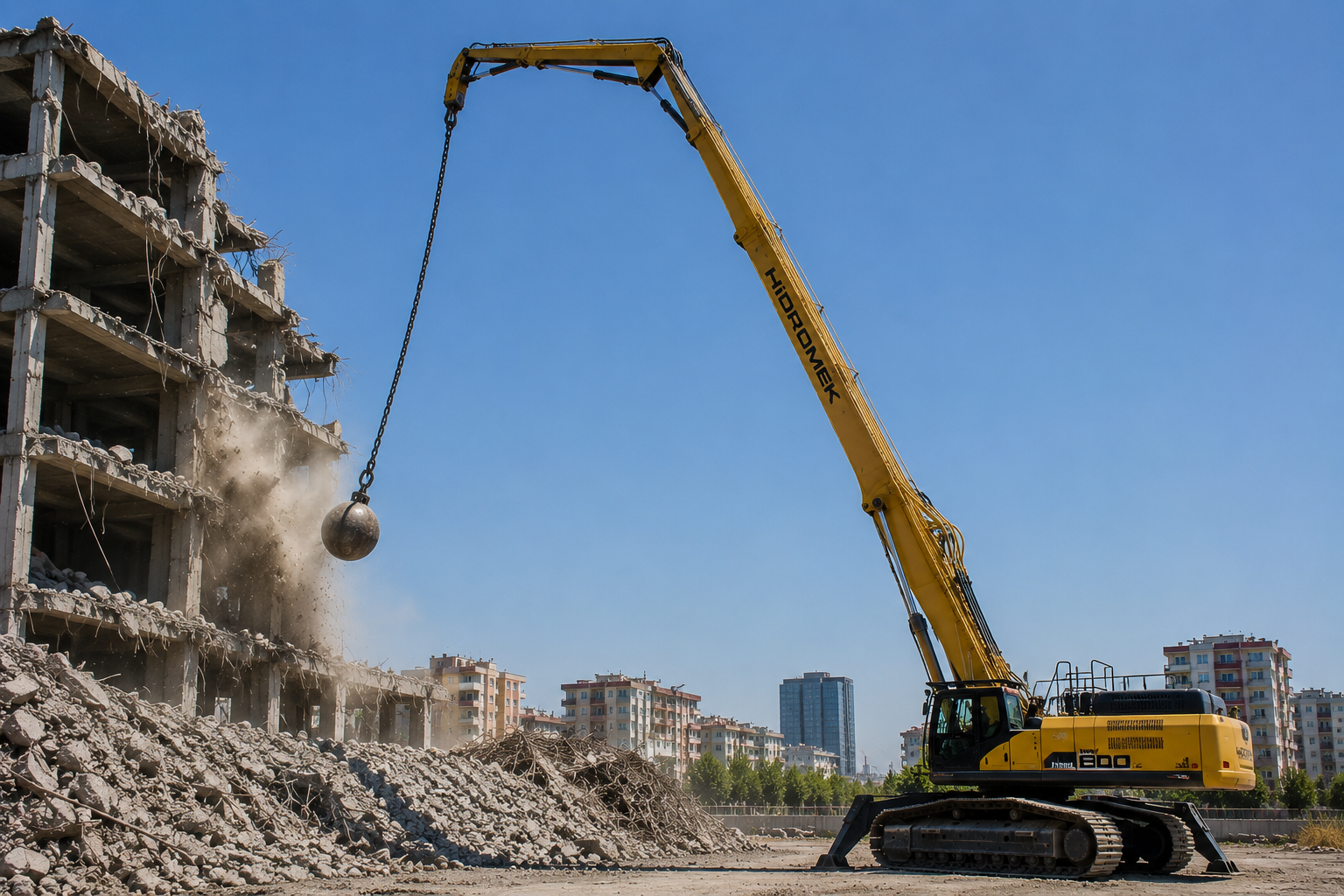 Yıkım güllesi ile bina yıkımı